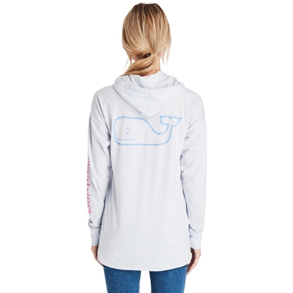 Edgartown Vintage Whale Long-Sleeve Hoodie Tee Size Small Aqua